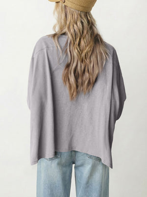 Loose fit grey t-shirt with crochet detail, casual women's top