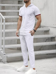Men's Casual Short-sleeve Hoodie And Pants Set, back view