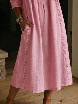 Full Size V-neck 3/4 Sleeve Midi Dress Plus Size, editorial view