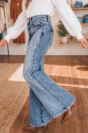 Distressed High-waisted Flare Jeans