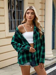 Red button-up shirt with pocketed and long sleeve