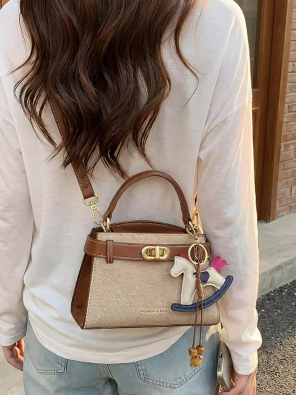 Pu Leather Crossbody Bag in Terracotta, model styling view