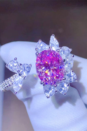 Blossom Halo Pink Crystal Ring with butterfly design and clear accent stones.