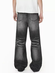 Men S Wide Leg Washed Jeans in Charcoal Gray, close-up detail