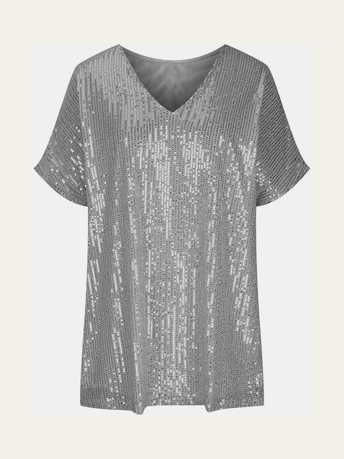 Silver sequin slouchy v-neck blouse with short sleeves