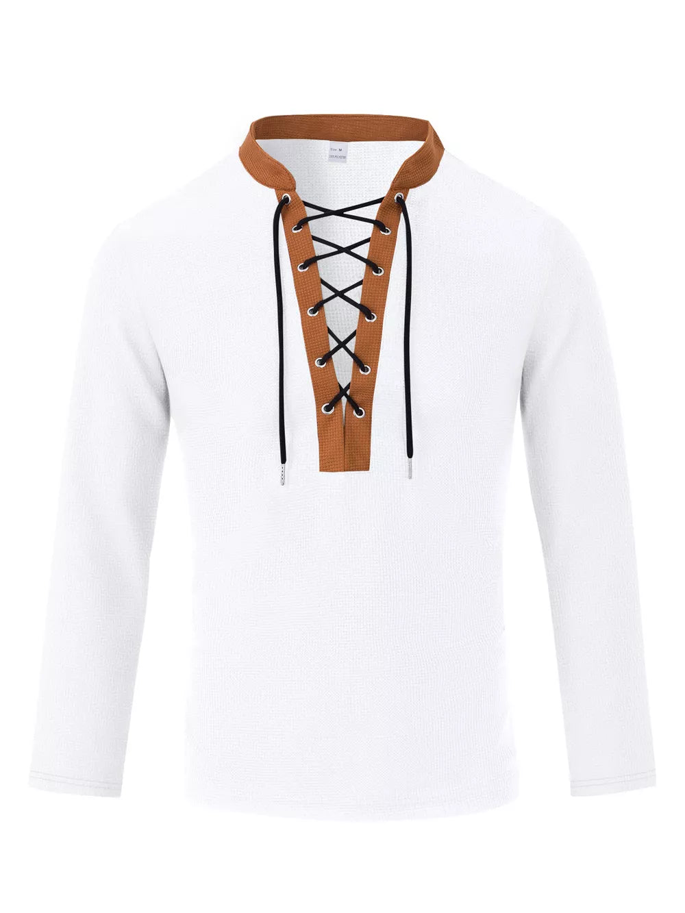 Men's Vintage Lace-up Long Sleeve Henley Plus Size, side view