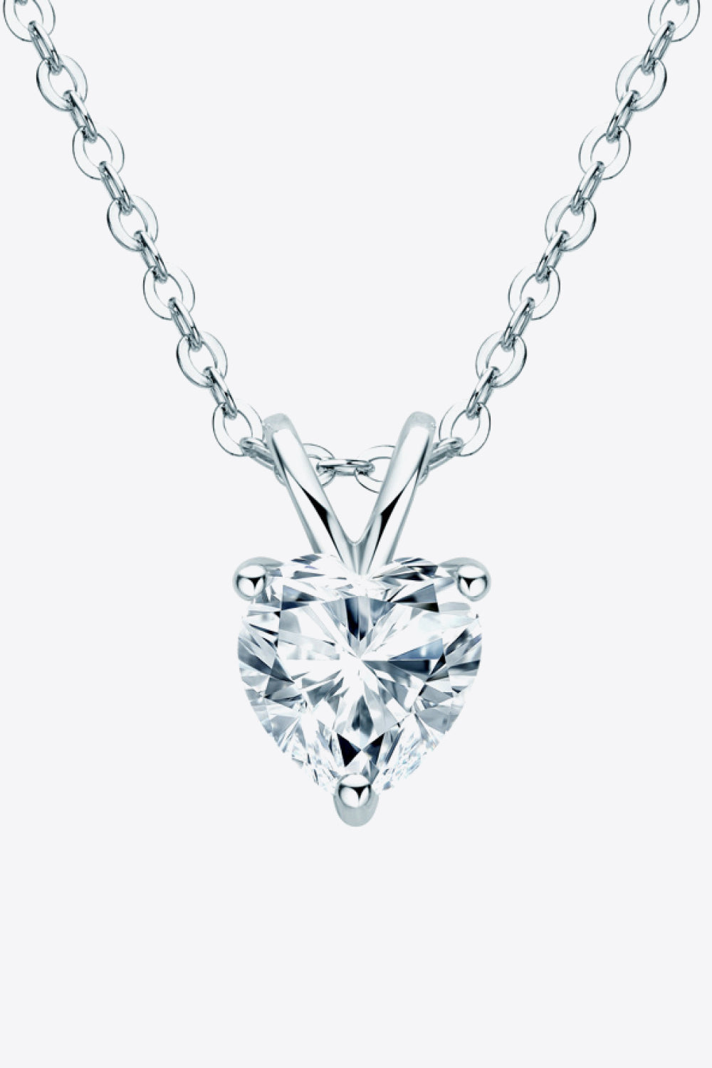 Silver necklace with heart-cut moissanite solitaire pendant