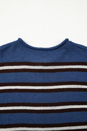 Striped Drop Shoulder Button Cardigan in Dusty Blue, view 12