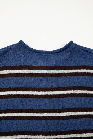 Striped Drop Shoulder Button Cardigan in Dusty Blue, view 12