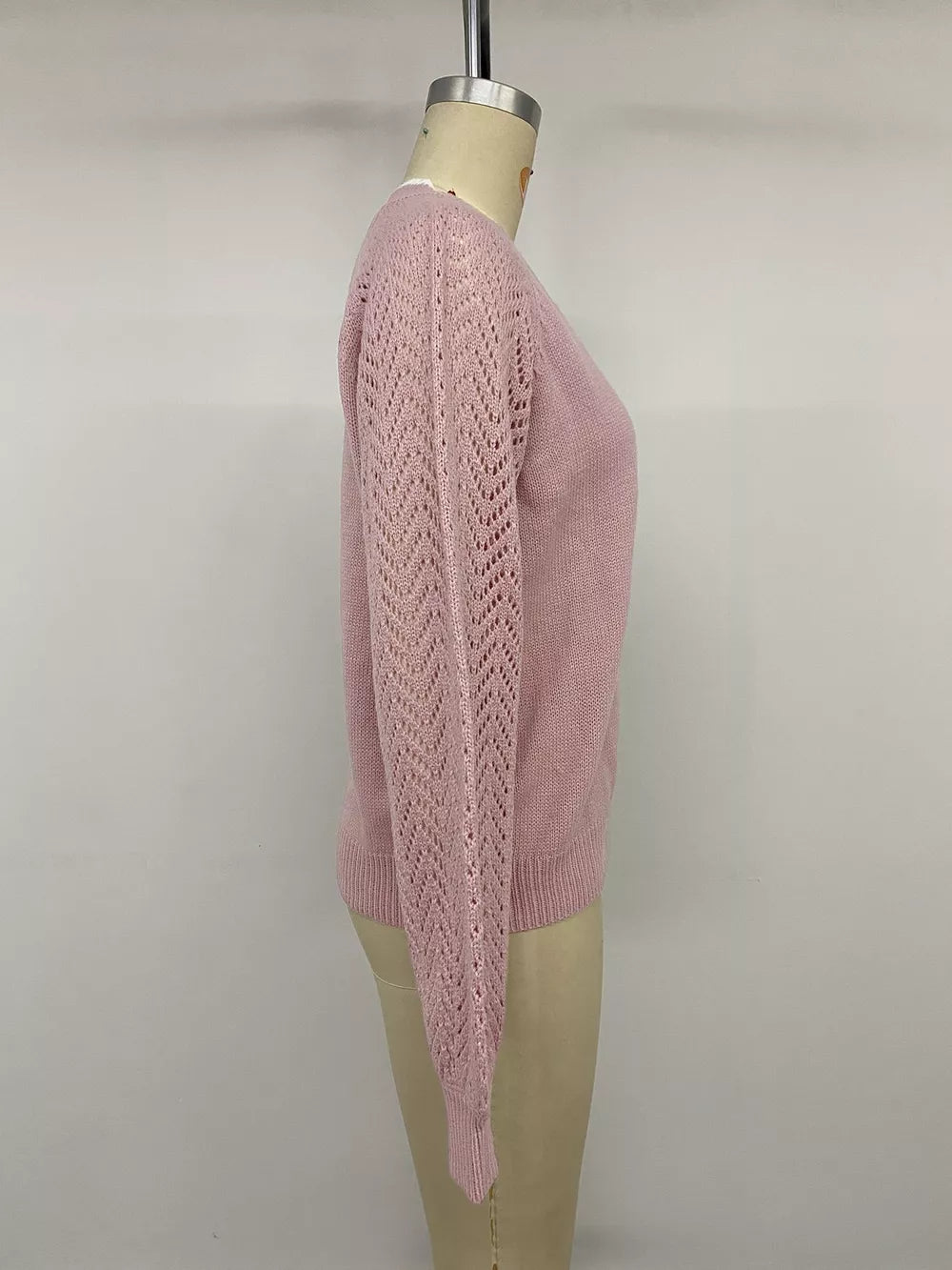 V-neck Openwork Long Sleeve Sweater, side view