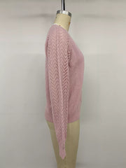 V-neck Openwork Long Sleeve Sweater, side view