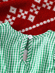 Green gingham baby dress with keyhole back and button closure.