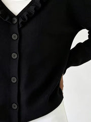 Ruffled Neckline Button-up Cardigan in White, view 21