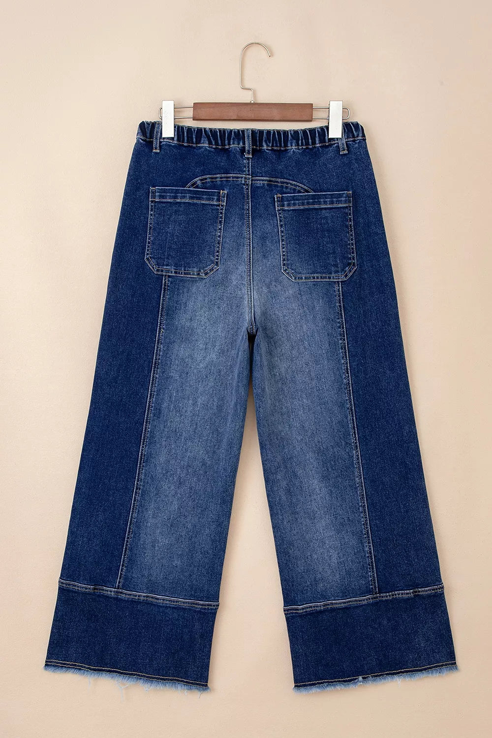 Drawstring Raw Hem Wide Leg Denim Pants, product detail