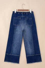 Drawstring Raw Hem Wide Leg Denim Pants, product detail
