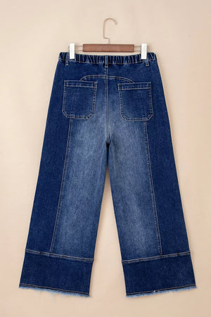 Drawstring Raw Hem Wide Leg Denim Pants, product detail