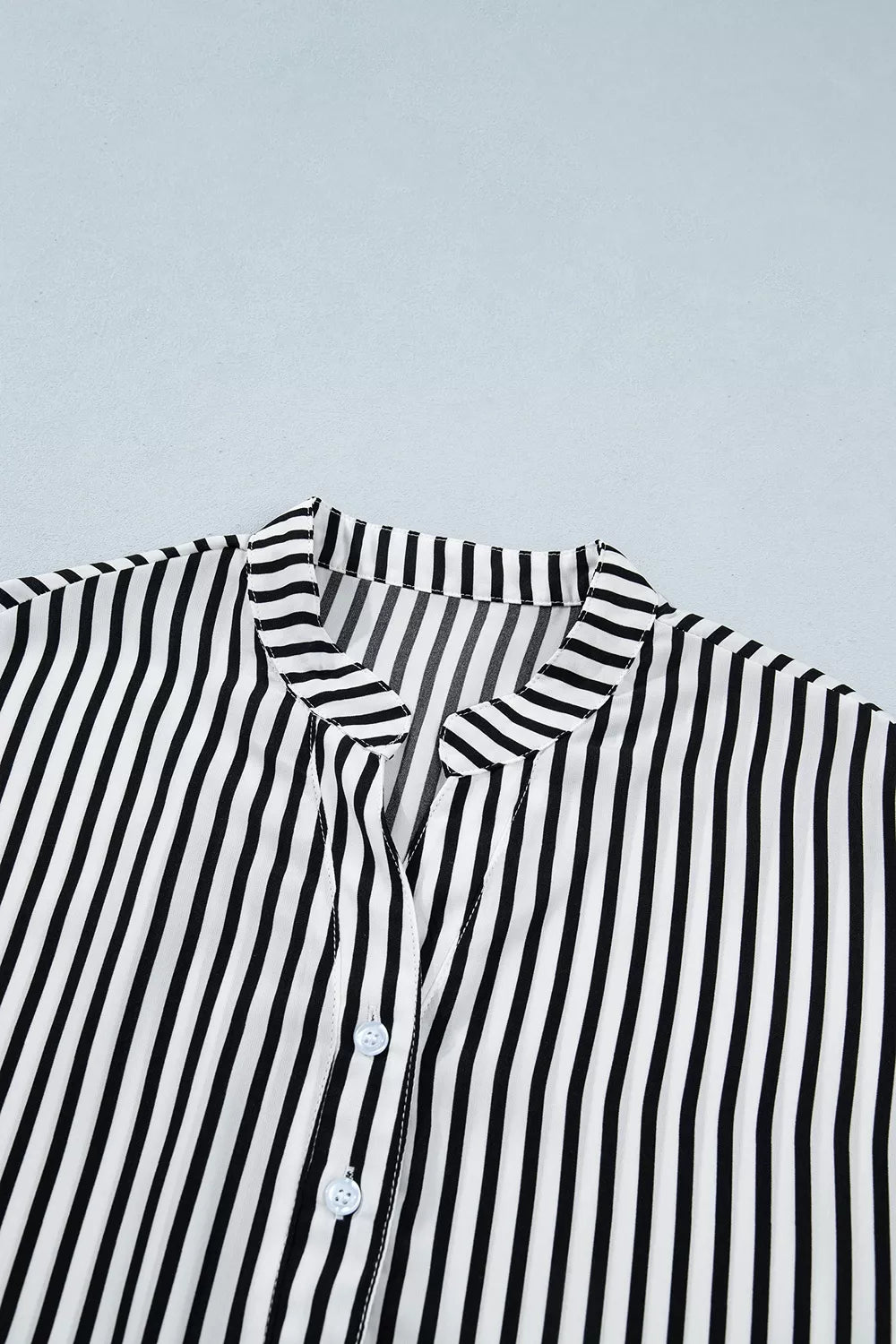 Striped Half Sleeve Button-up Shirt in Black, fabric detail