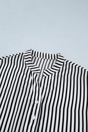 Striped Half Sleeve Button-up Shirt in Black, fabric detail