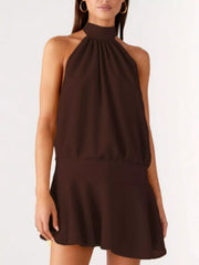 Gathered Waist Backless Halter Dress