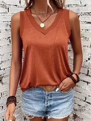 V-neck Ribbed Trim Tank in Black, side view