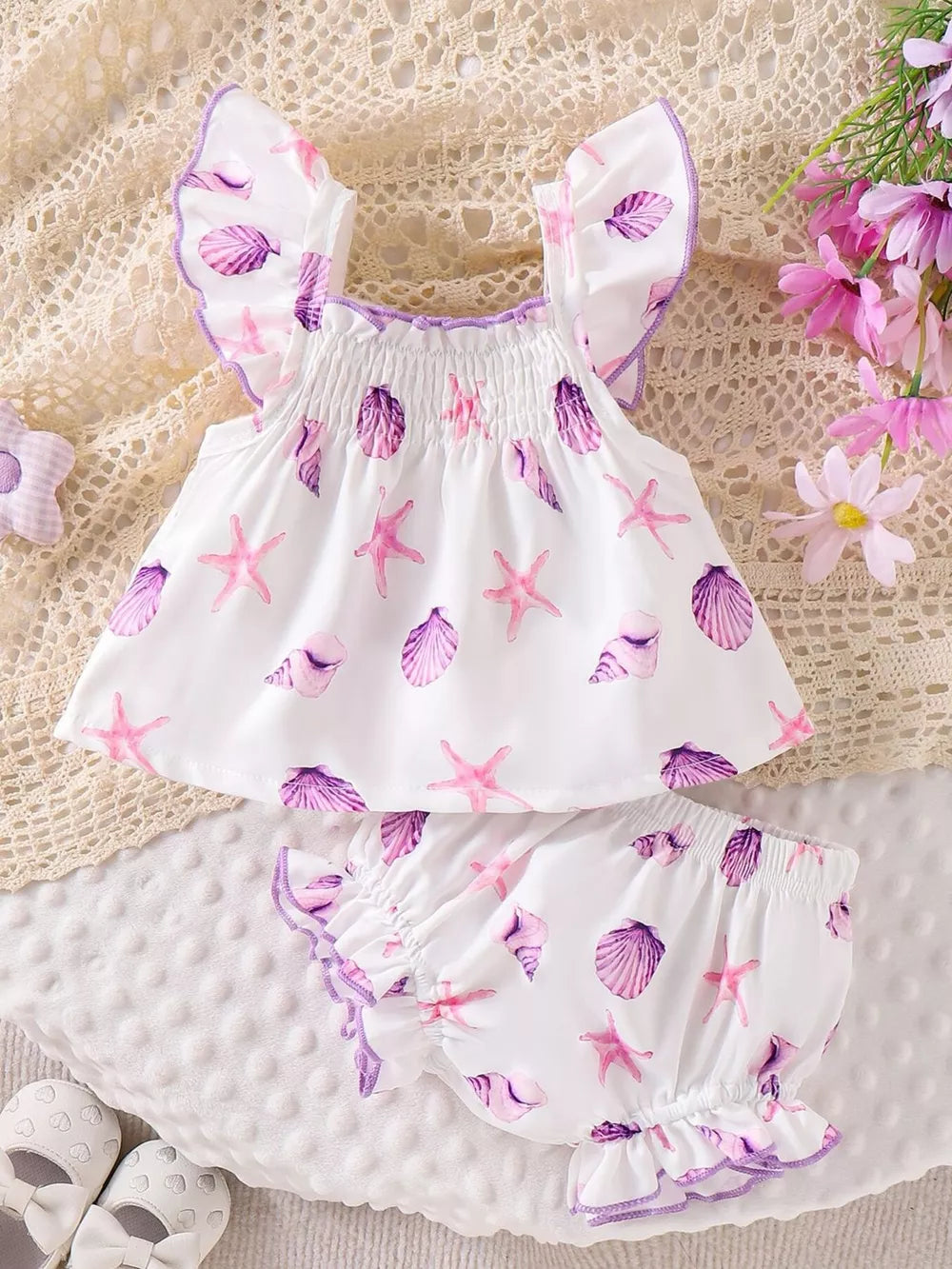Children's Ruffled Printed Tank And Shorts Set in Shell, view 11