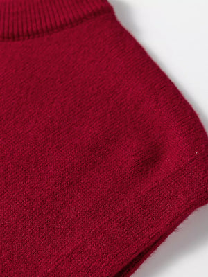 Burgundy crew neck cap sleeve sweater with ribbed neckline detail.