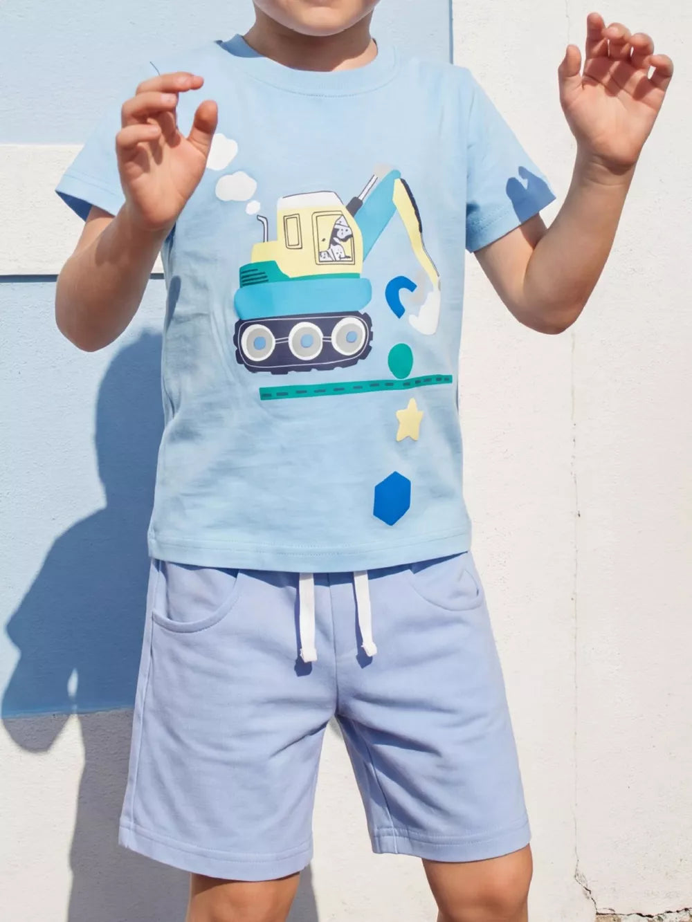 Children's Excavator Print T-shirt And Shorts Set, front view