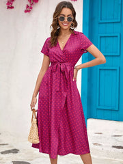 Floral Surplice Midi Dress With Tie Waist