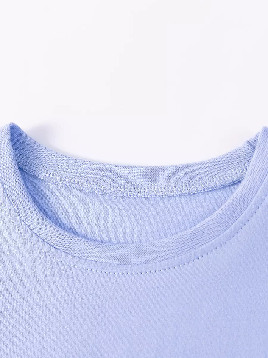 Children's light blue t-shirt with crew neck detail