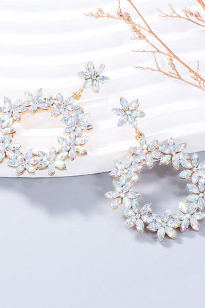 Floral halo drop earrings with clear crystal flowers and gold alloy detail