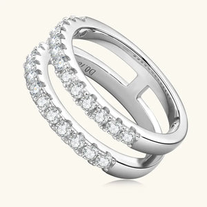 Silver double band ring with pavé set stones