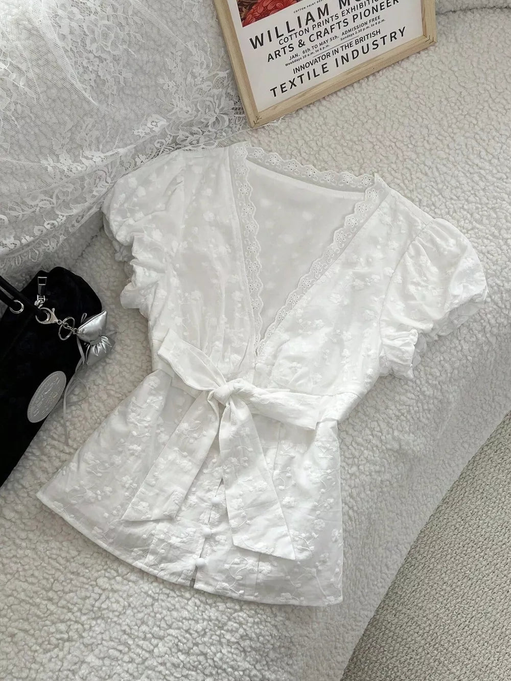 Lace Detail Bow Front Blouse, back view