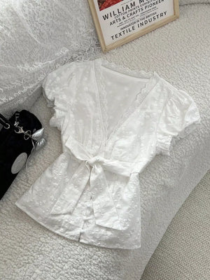 Lace Detail Bow Front Blouse, back view