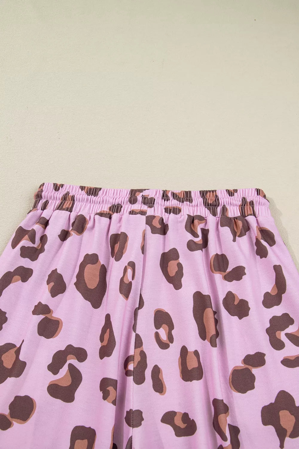 Drawstring Leopard Print Patch Pocket Pants in Dusty Pink, fabric detail