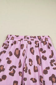 Drawstring Leopard Print Patch Pocket Pants in Dusty Pink, fabric detail
