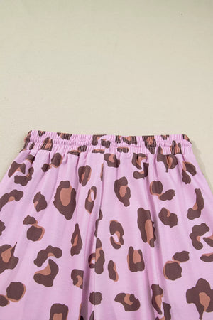 Drawstring Leopard Print Patch Pocket Pants in Dusty Pink, fabric detail