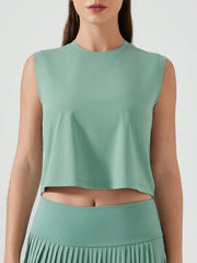 Teal sculpted crop active muscle tee with crewneck and sleeveless design