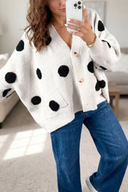 Polka Dot Button Up Cardigan in White, product detail
