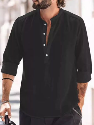 Men's Plus Size Long Sleeve Button Shirt in Black, front view
