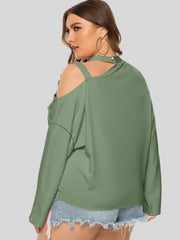 Light Green cold shoulder blouse with cutout detail and buckle straps.