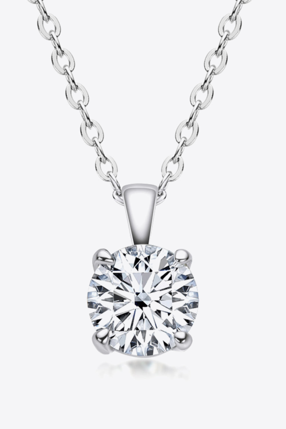 Silver chain necklace with a round brilliant cut solitaire diamond pendant.