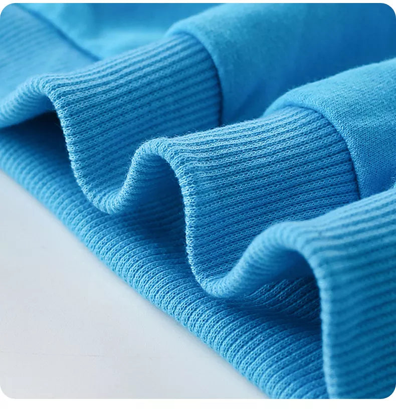 Sky blue cotton sweatshirt with ribbed cuffs and hem detail