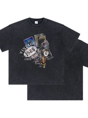 Black oversized t-shirt with vintage stamp graphic and "1986 Limited Edition" text.
