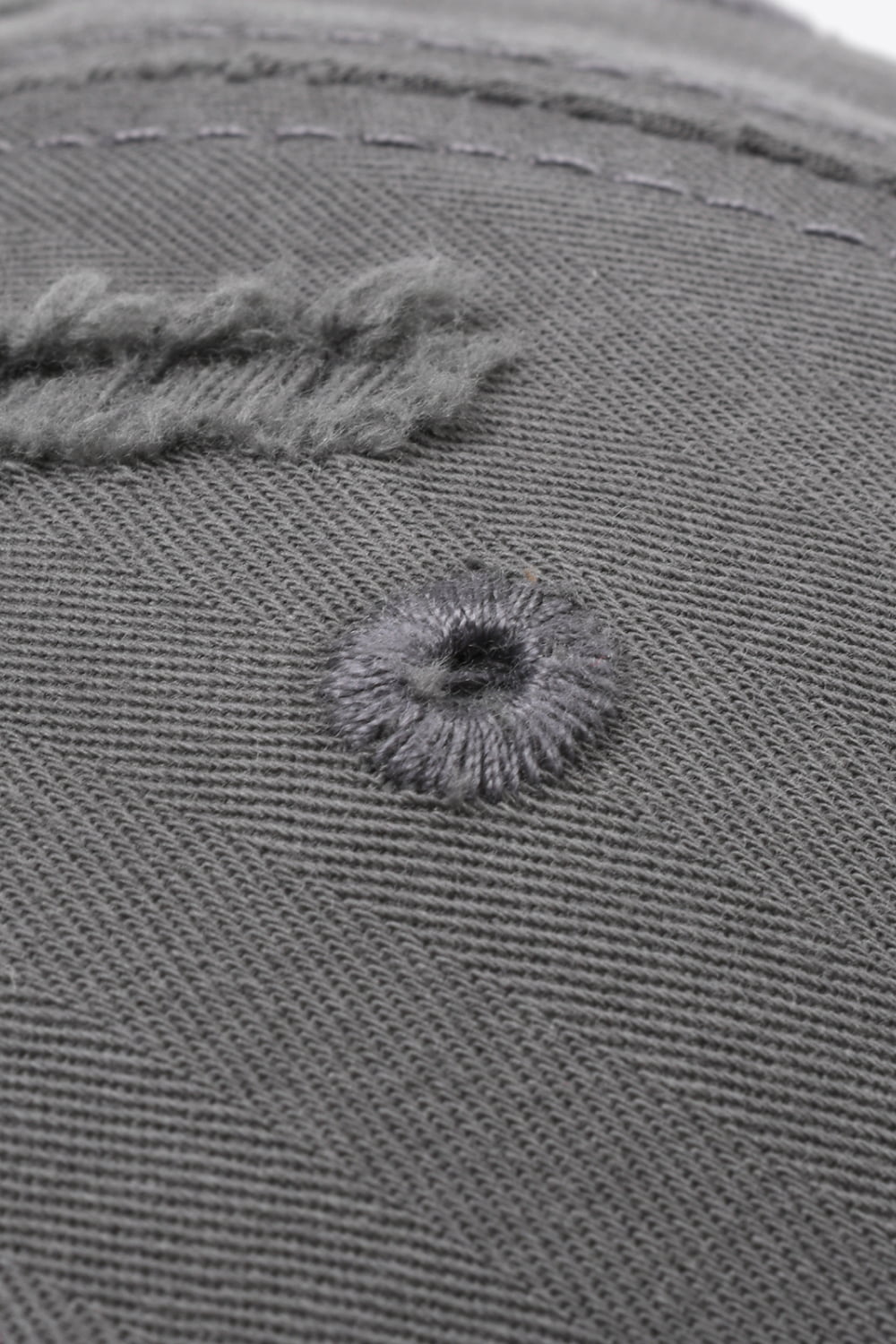 Mid Gray baseball cap with distressed details and embroidered eyelet