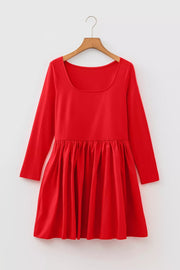 U Neck Long Sleeve Fit And Flare Mini Dress, close-up detail