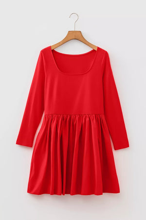 U Neck Long Sleeve Fit And Flare Mini Dress, close-up detail