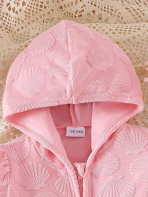 Children's Hooded Puff Sleeve Quilted Jacket in Pink, close-up detail