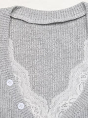 Ribbed Henley T-shirt With Lace Detail