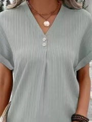 Full Size Casual V-neck Short Sleeve Dress in Silver, view 20
