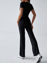 Black crop top and flared lounge pants set